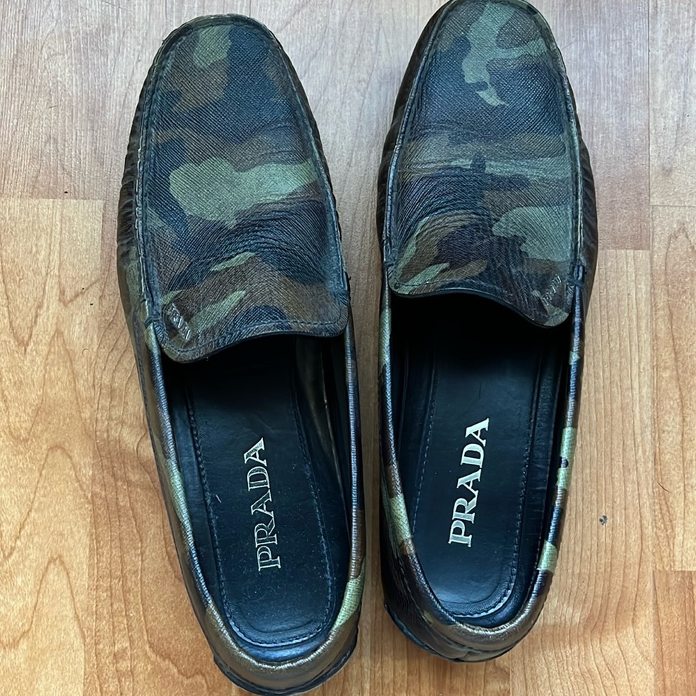 Prada, leather, camouflage loafers in excellent condition.